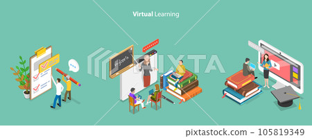 3D Isometric Flat Vector Conceptual Illustration of Virtual Learning 3D Isometric Flat Vector Conceptual Illustration of Virtual Learning 105819349