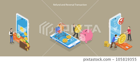 3D Isometric Flat Vector Conceptual Illustration of Refund And Reversal Transaction 105819355
