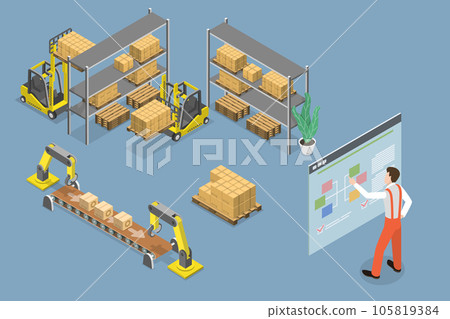 3D Isometric Flat Vector Conceptual Illustration of Warehouse Automatization 105819384