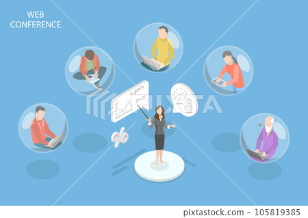 3D Isometric Flat Vector Conceptual Illustration of Web Conference 105819385