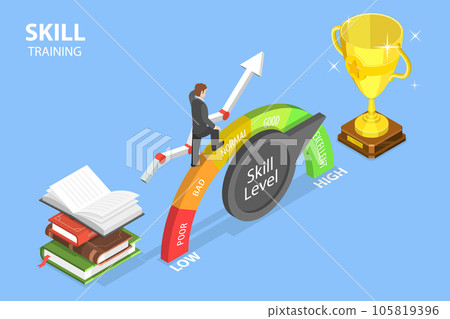 3D Isometric Flat Vector Conceptual Illustration of Skill Level Raising 3D Isometric Flat Vector Conceptual Illustration of Skill Level Raising 105819396