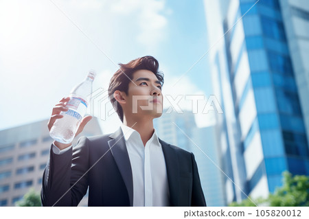 A man drinking water to prevent heat stroke A man drinking water to prevent heat stroke 105820012
