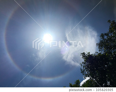Photo of the sun halo at noon It is a natural phenomenon that occurs before the rains in the rainy season. Photo of the sun halo at noon It is a natural phenomenon that occurs before the rains in the rainy season. 105820305