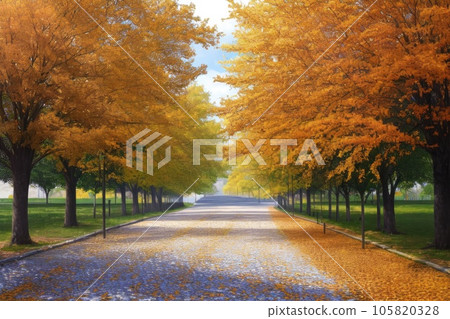 《AI影像》秋葉滿佈的林蔭路 《AI影像》秋葉滿佈的林蔭路 105820328