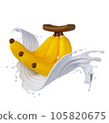 banana bunch milk splashes isolated. 3D render illustration 105820675