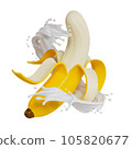 peeled bananas splashes milk isolated. 3D render illustration 105820677