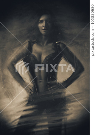 Young woman digital hand paint sepia colors Young woman digital hand paint sepia colors 105820680