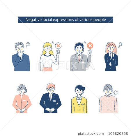 Facial expressions of 8 business people h16-18.23_QRST Negative 105820868