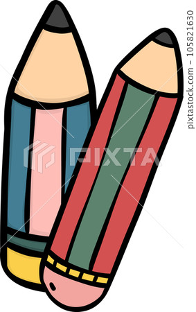 Colorful Stationery Icons. Cute Back to School Supplies Artistic Doodle Illustration. Colorful Stationery Icons. Cute Back to School Supplies Artistic Doodle Illustration. 105821630