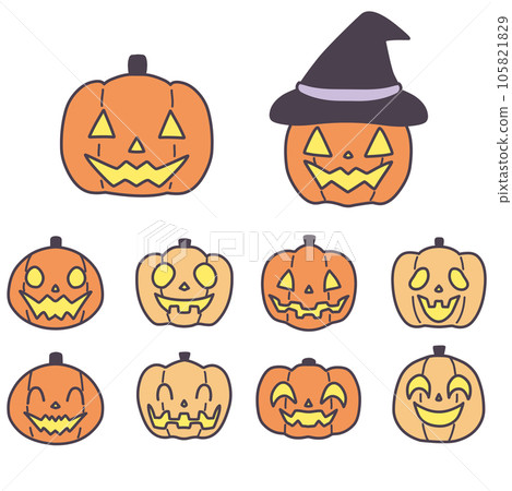 Simple deformed Halloween pumpkin illustration set Simple deformed Halloween pumpkin illustration set 105821829