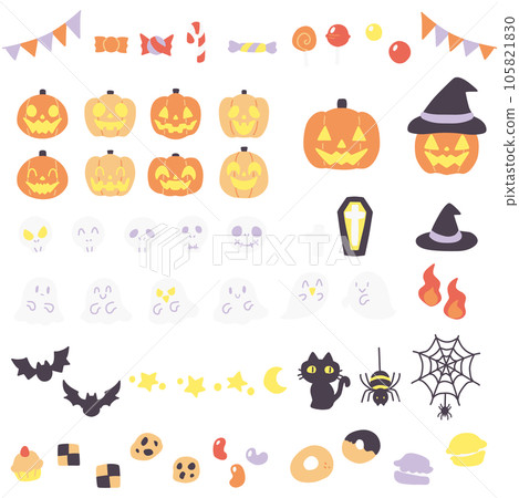 Cute deformed Halloween accessories color illustration set Cute deformed Halloween accessories color illustration set 105821830