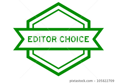 Vintage green color hexagon label banner with word editor choice on white background 105822709