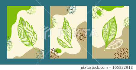 Set of abstract backgrounds in creative trendy style. Modern flat style vertical illustrations in muted pastel colors, poster for interior design, social media, postcards, botanic print. Vector 105822918