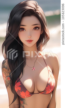 Hand drawn cartoon beautiful bikini girl - Stock Illustration
