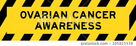Yellow and black color with line striped label banner with word ovarian cancer awareness 105823338