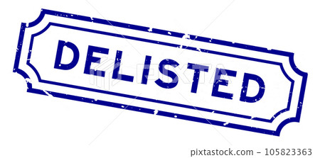 Grunge blue delisted word rubber seal stamp on white background 105823363