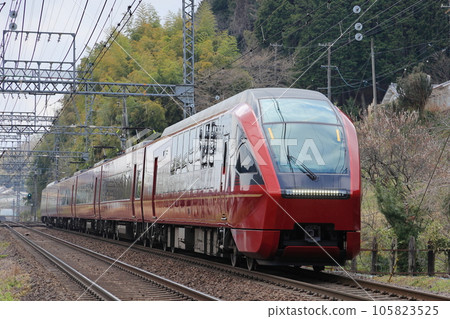 The Kintetsu Limited Express Hinotori 80000 series travels through Naraji in spring on the Kintetsu Osaka Line The Kintetsu Limited Express Hinotori 80000 series travels through Naraji in spring on the Kintetsu Osaka Line 105823525