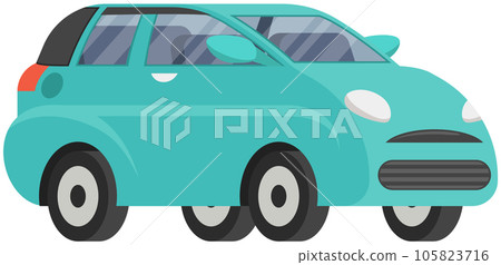 Blue family car for driving on road. Transport for traveling and city trips, vehicle sedan side view 105823716