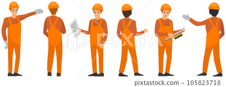 Engineer, production worker in working suit. Technician, electrician, builder works in uniform Engineer, production worker in working suit. Technician, electrician, builder works in uniform 105823718