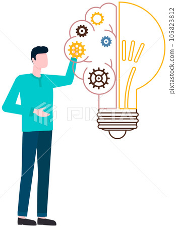 Concept of great idea. Man has good notion. Solution of problem, creative thinking, new startup 105823812