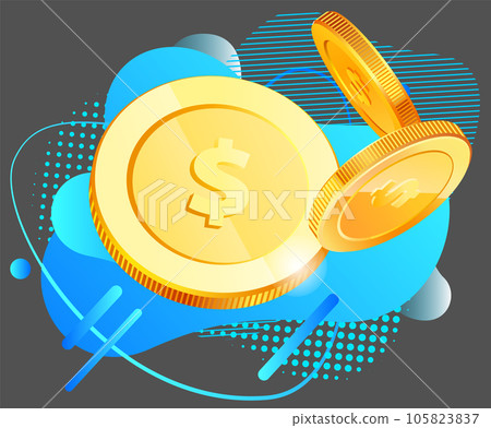 Isometric gold coins with dollar sign in various projections. Money cash symbol isolated. Realistic 3d coin Isometric gold coins with dollar sign in various projections. Money cash symbol isolated. Realistic 3d coin 105823837