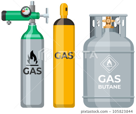 High cylinder, canister with fuel, storage for gas. Metal tank with liquefied compressed substance 105823844
