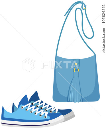 Fashion shoes and bag isolated on white. Stylish elements of womens wardrobe in casual youth style 105824261