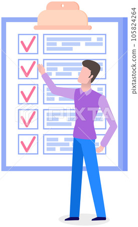 Month scheduling, to do list, time management. Businessman stands near checklist and planning 105824264