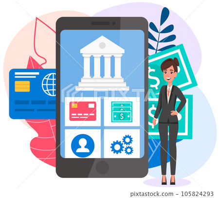 Businesswoman is using program for banking. Girl transferring funds online with contactless payment 105824293