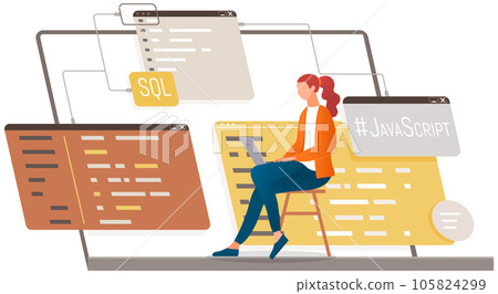 Programmer engineering and coding. Set of programmers working on web development on computers 105824299