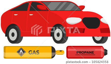 Transportation of canister with fuel, container with propane. Pressurized gas cylinder for car 105824358
