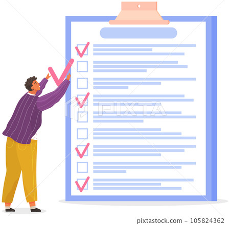 Month scheduling, to do list, time management. Businessman stands near checklist and planning 105824362