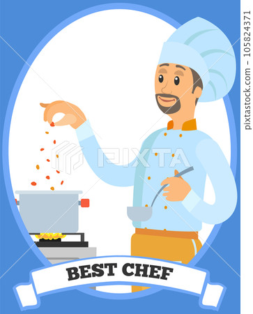 Man Preparing Dish, Adding Spice To Meal. Chef... - Stock Illustration ...