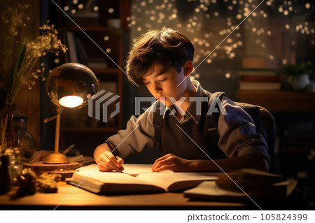 Elementary school students doing homework for summer vacation 105824399