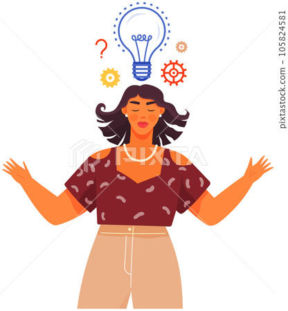 Woman plans strategy, solves issues, creates idea. Girl developing creative thinking, finding solution Woman plans strategy, solves issues, creates idea. Girl developing creative thinking, finding solution 105824581