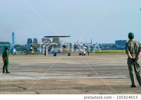 Air Self-Defense Force early warning aircraft E-2C preparing to take off 105824653