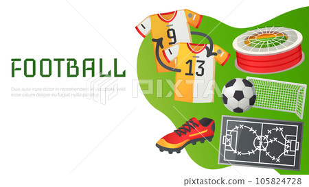 Sport football vector banner, soccer symbols set. Uniform, ball and stadium, team championship 105824728