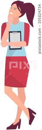 Businesswoman prepares for presentation of project. Young woman holding, showing blank clipboard Businesswoman prepares for presentation of project. Young woman holding, showing blank clipboard 105824734
