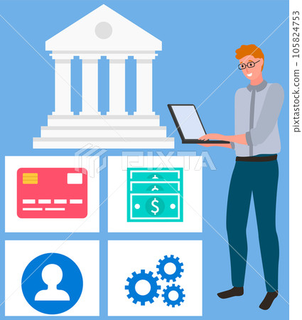 Businessman is using program for banking. Making transactions with money, online payment concept Businessman is using program for banking. Making transactions with money, online payment concept 105824753