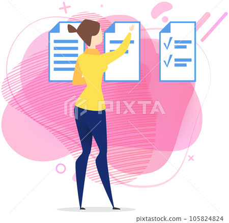 Woman handing poster with to do list. Businesswoman plans schedule, daily routine, timetable 105824824