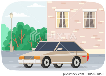 Family car for driving on road. Transport for traveling and city trips, vehicle sedan side view 105824859