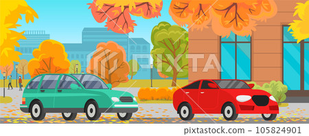 Cars of different types with tinted glass in background of landscape of nature in autumn park Cars of different types with tinted glass in background of landscape of nature in autumn park 105824901