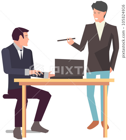 Meeting to discuss starting project, business plan. Colleagues discussing work in entrepreneurship Meeting to discuss starting project, business plan. Colleagues discussing work in entrepreneurship 105824916