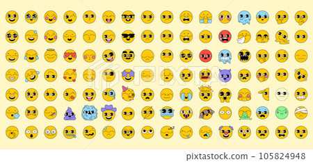 Big set with emoji. Vintage set of emotions in retro style Big set with emoji. Vintage set of emotions in retro style 105824948