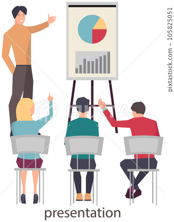 Businessman giving employee presentation at board room. Boss showing to his colleagues plan diagram 105825051