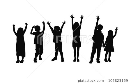 Group of happy children dancing, children raising hand Group of happy children dancing, children raising hand 105825169