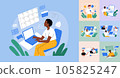 People using digital planner, personal calendar, young girl sitting at table, using laptop, taking notes, creating lists, check-lists, managing her project 105825247