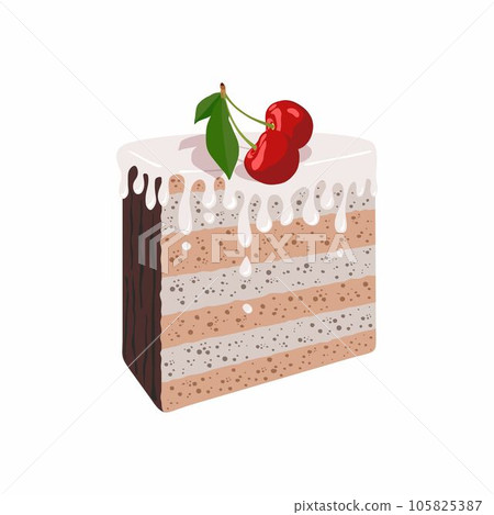 Piece of cake with cherry and white chocolate, vector icon Piece of cake with cherry and white chocolate, vector icon 105825387