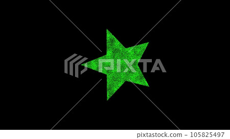 3D star on black bg. Object dissolved green flickering particles. Business advertising backdrop. Science concept. For title, text, presentation. 3D animation 105825497