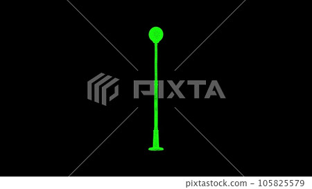 3D street lamp on black bg. Object dissolved green flickering particles. Business backdrop. Science concept. Abstract bg title, presentation. Holographic screensaver. 3D animation 105825579
